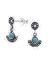 Silver Geometrical Stud Earrings - Pearl and Crystal