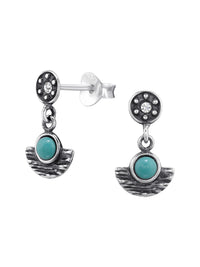 Silver Geometrical Stud Earrings - Pearl and Crystal