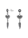 Silver Boho Stud Earrings - Crystal - Oxidized