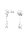 Silver Shell Stud Earrings - Pearl