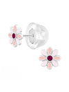 Silver Flower Stud Earrings - Crystal and Epoxy - Light Pink