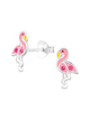 Silver Flamingo Stud Earrings - Crystal and Epoxy - Light Pink