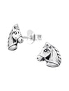 Silver Horse Head  Stud Earrings - Oxidized