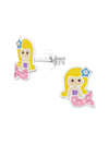 Silver Mermaid Stud Earrings - Crystal and Epoxy - Pink