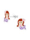 Silver Mermaid Stud Earrings - Crystal and Epoxy - Purple