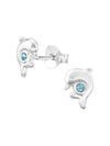 Silver Dolphin Stud Earrings - Crystal - Aqua Bohemica