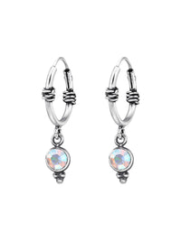 Silver Round Bali Huggies - Crystal - AB Crystal