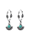 Silver Geometrical Bali Huggies - Green Turquoise