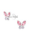 Silver Butterfly Stud Earrings - Crystal - Pink / Purple