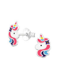 Silver Unicorn Stud Earrings - Epoxy