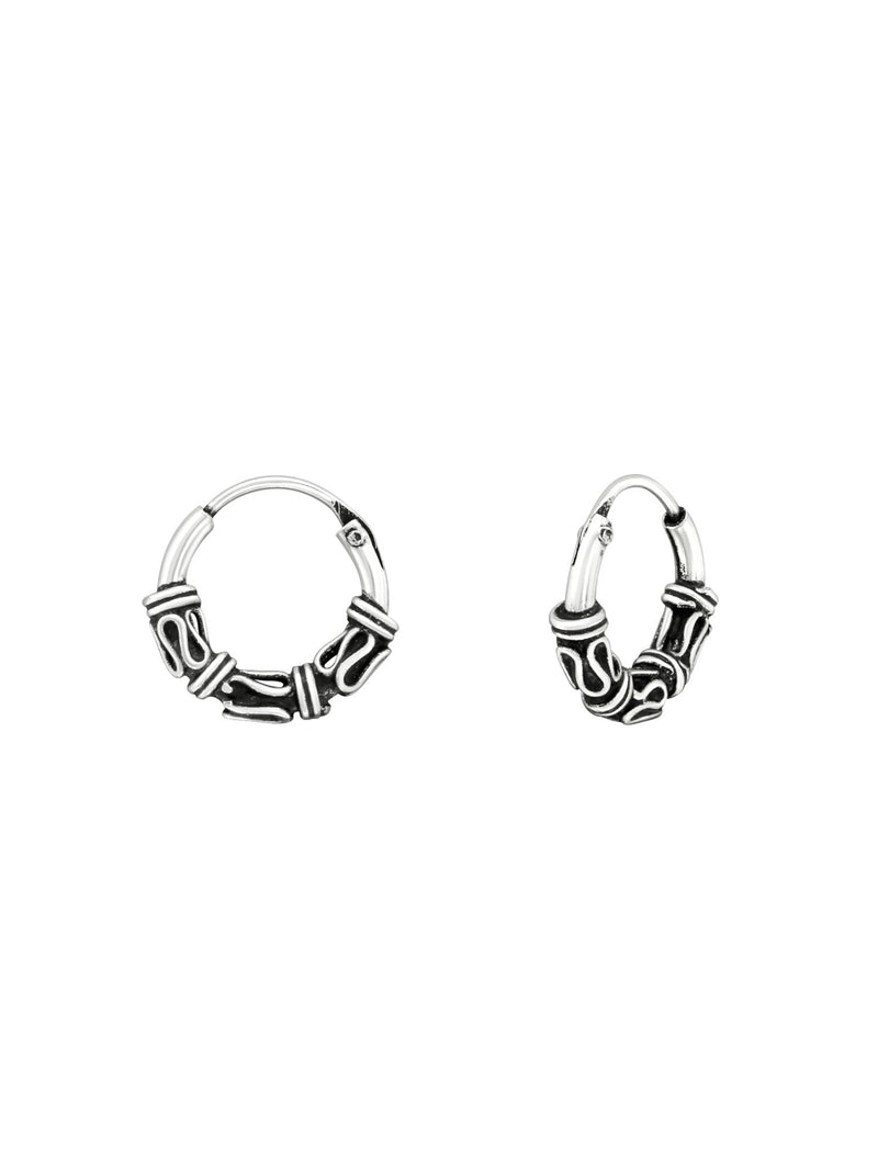 Silver Bali Hoop Earrings 10mm Oxidized