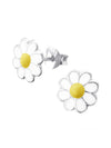Silver Flower Stud Earrings - Epoxy - Yellow