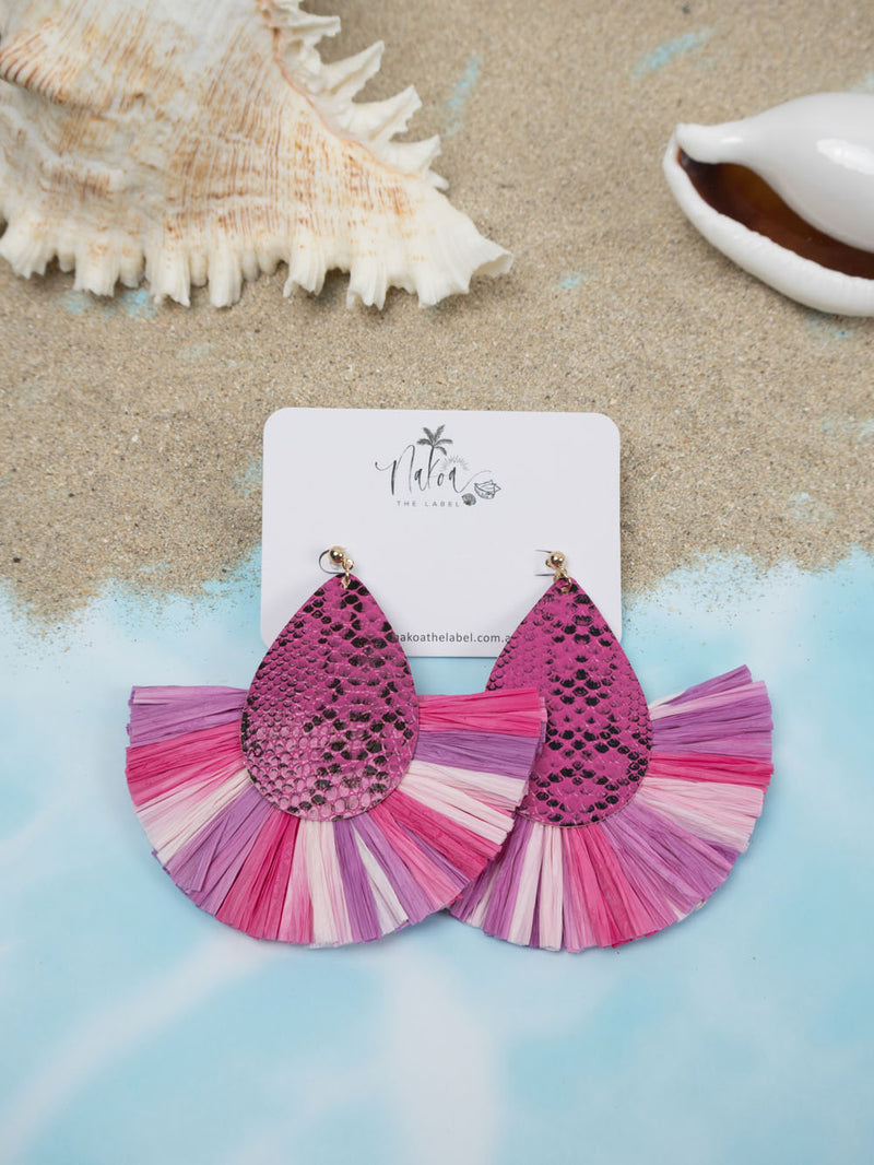 Barcelona Raffia Fringe Earrings - Bubblegum