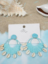 Coastal Raffia & Shell Earrings - Aqua Blue
