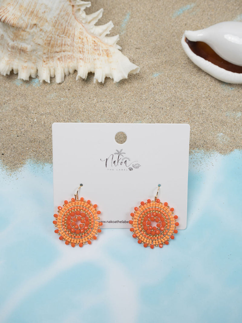 Sunburst Beaded Earrings - Orange