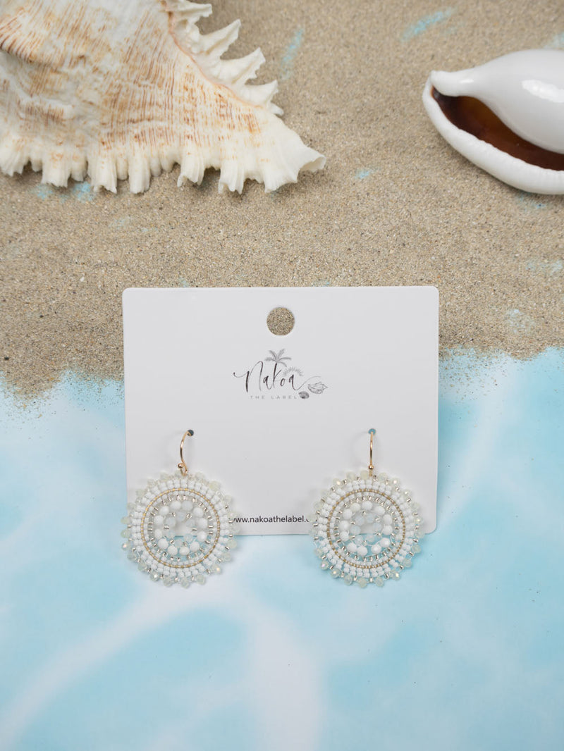 Sunburst Beaded Earrings - White