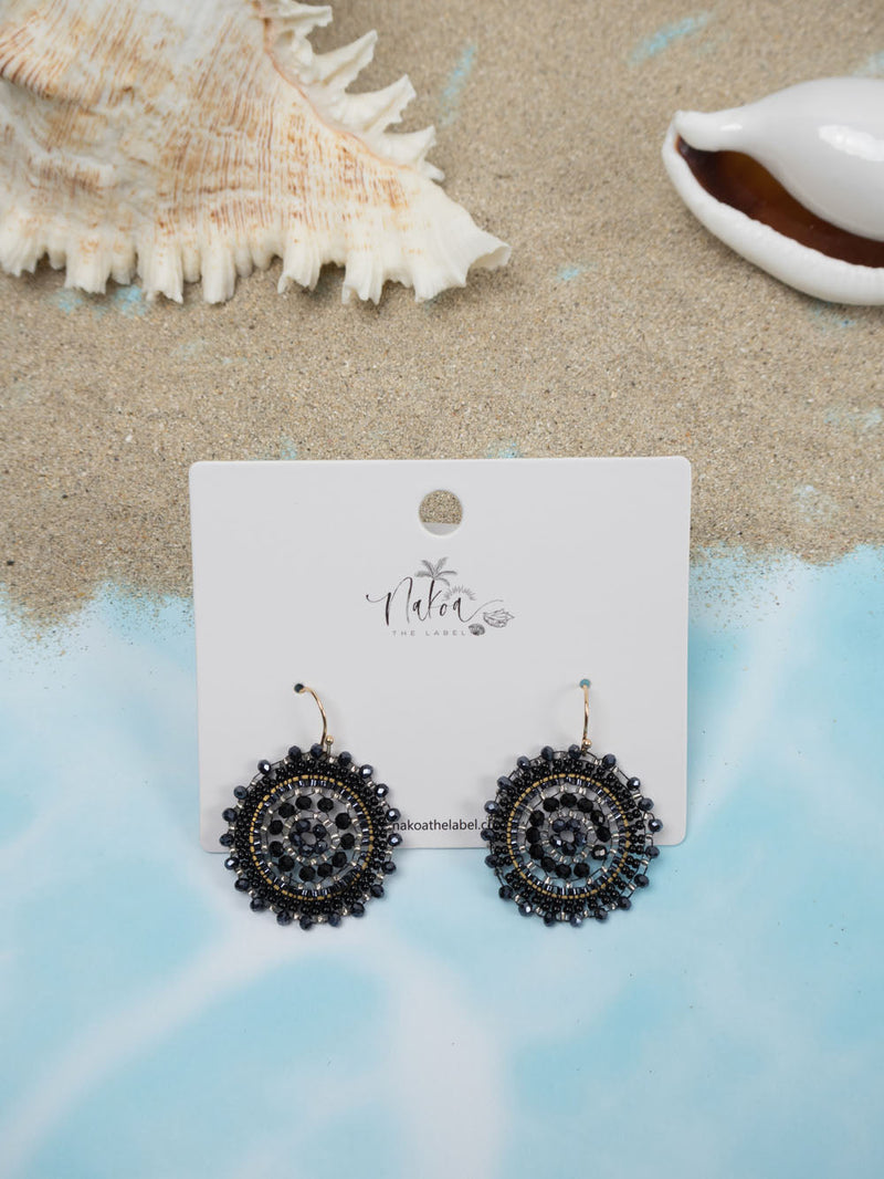 Sunburst Beaded Earrings - Black