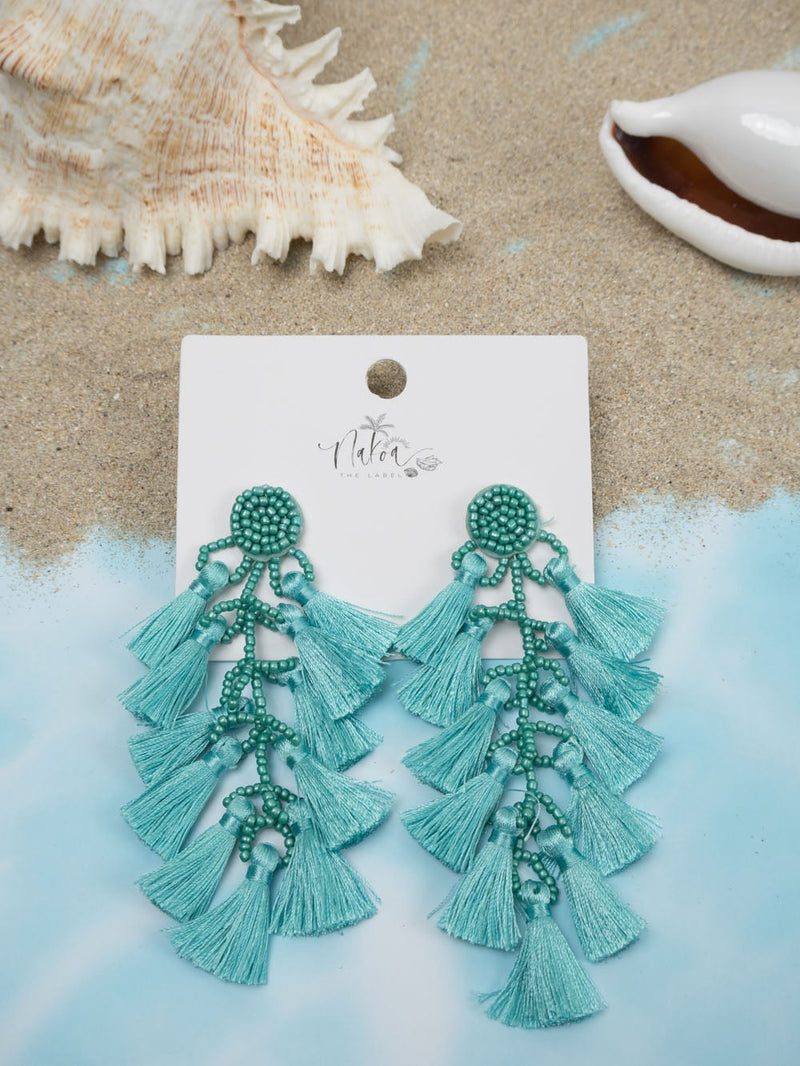 Beaded Tassel Earrings - Blue