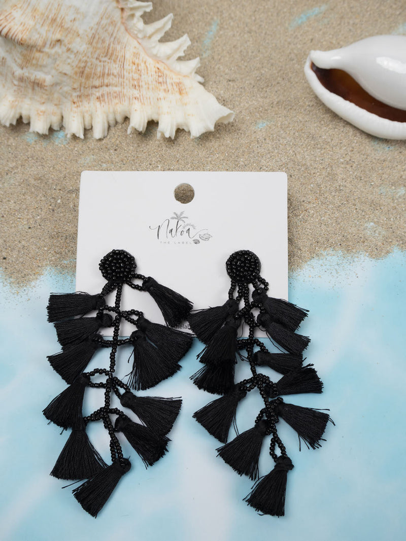 Beaded Tassel Earrings - Black