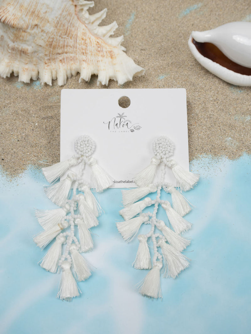 Beaded Tassel Earrings - White