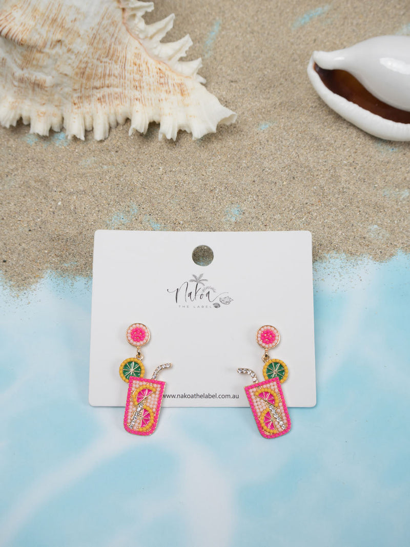 Cocktail Rhinestone Earrings - Hot Pink