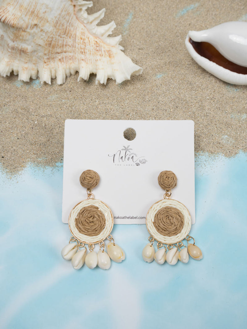 Island Raffia & Shell Earrings - Beige