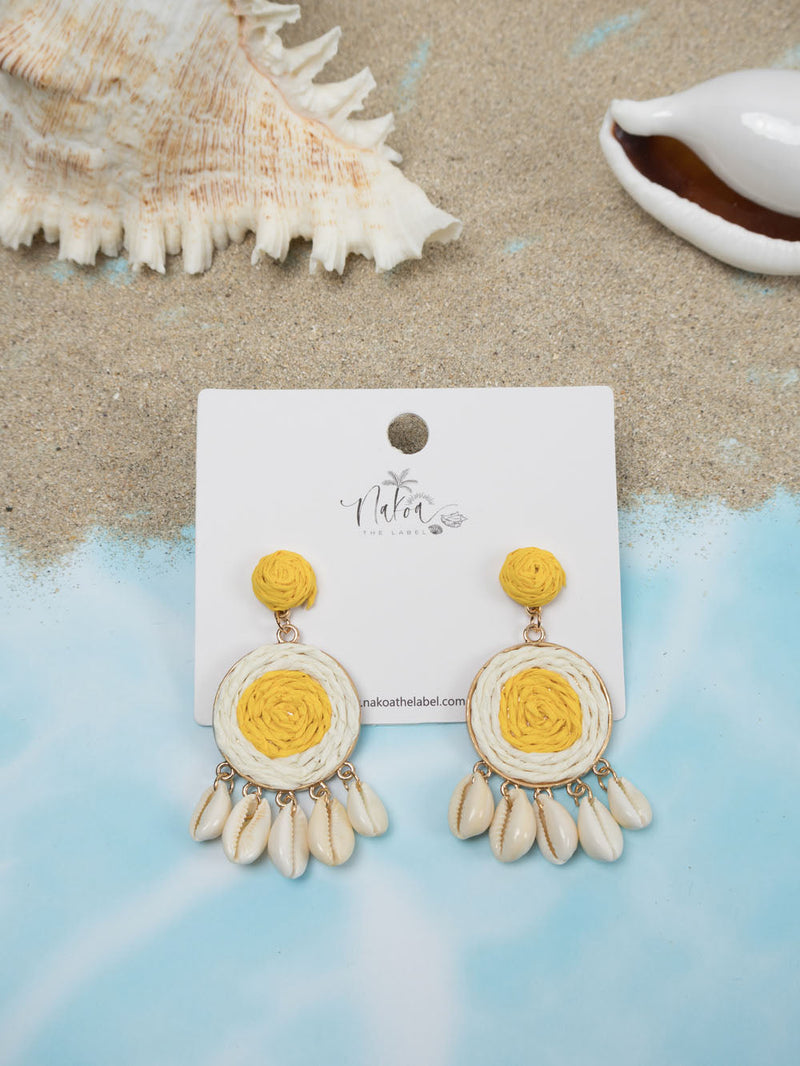 Island Raffia & Shell Earrings - Sunshine Yellow