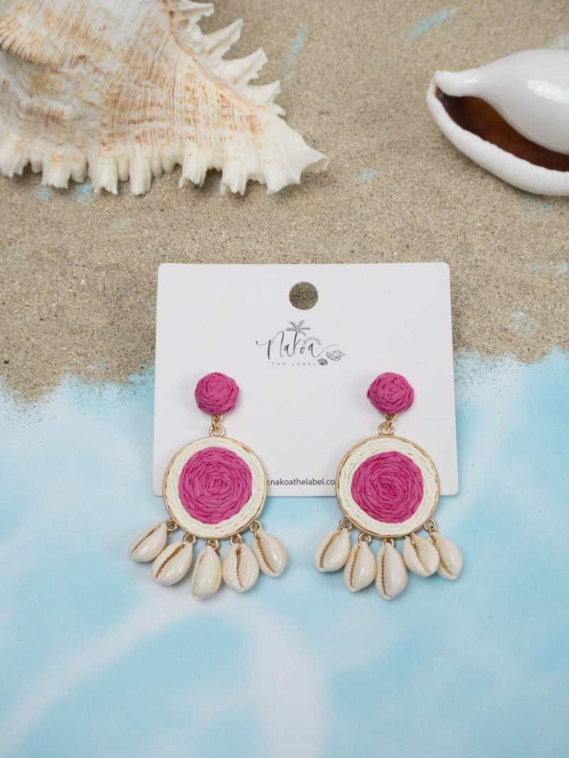 Island Raffia & Shell Earrings - Bubblegum Pink