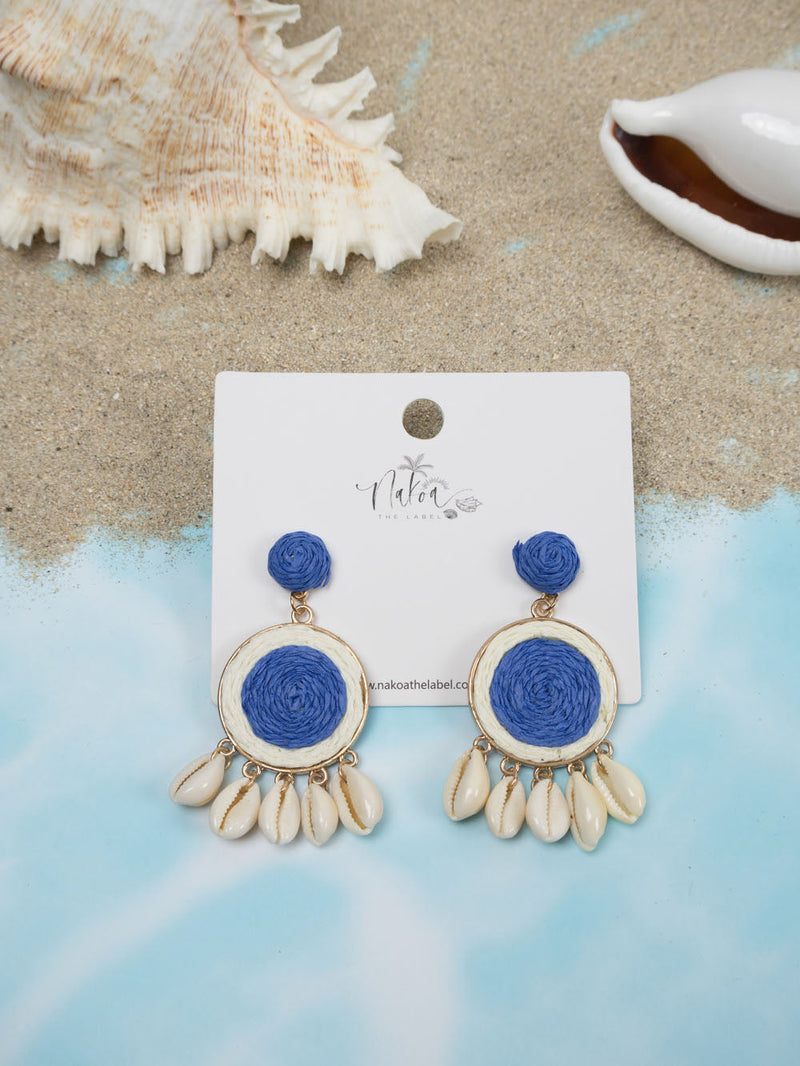 Island Raffia & Shell Earrings - Royal Blue