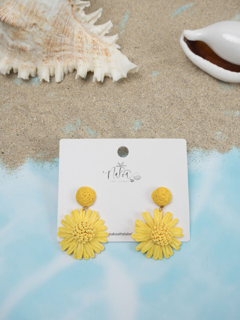 Daisy Flower Raffia Earrings - Sunshine Yellow