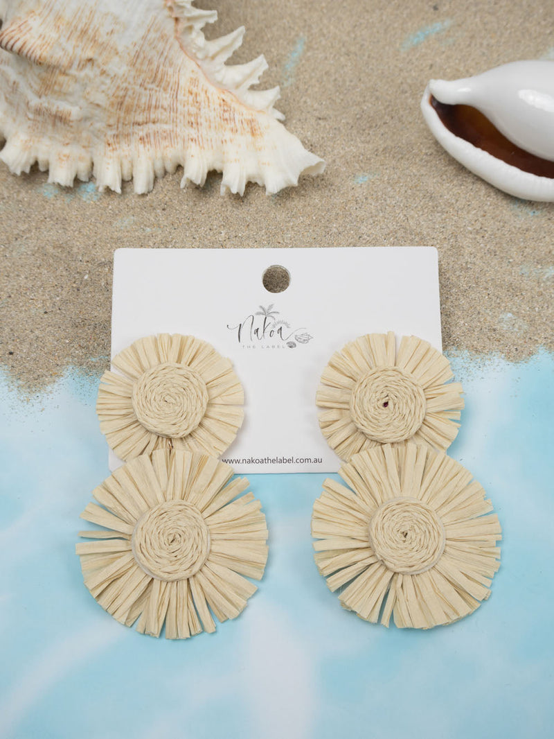 Sun-Kissed Raffia Earrings - Beige