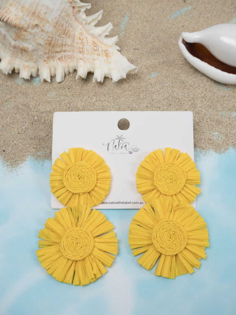 Sun-Kissed Raffia Earrings - Sunshine Yellow