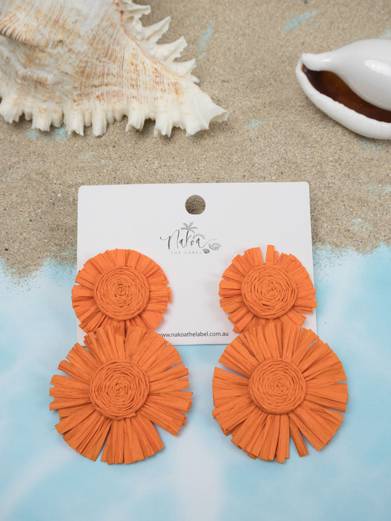 Sun-Kissed Raffia Earrings - Orange
