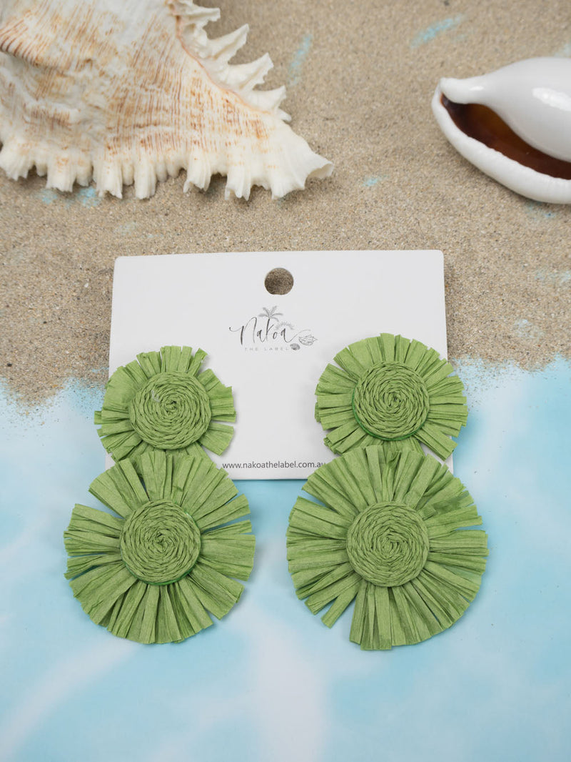 Sun-Kissed Raffia Earrings - Green