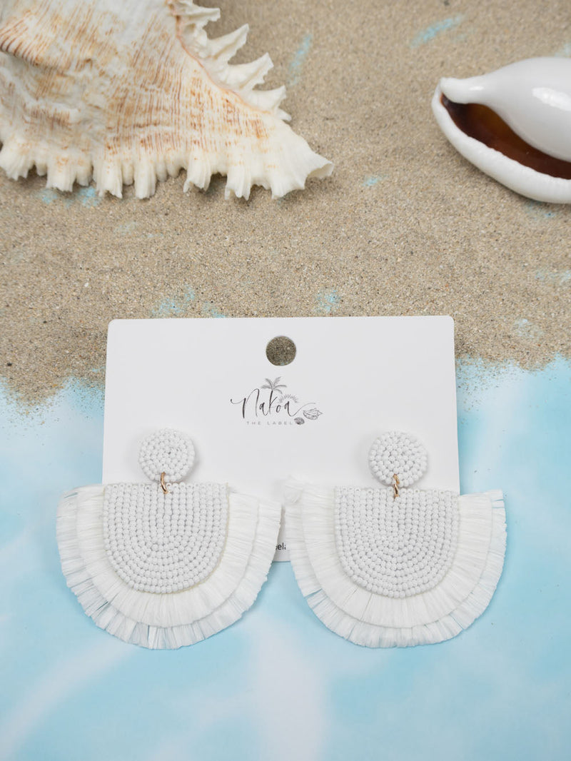 Tropics Beaded Raffia Earrings - White