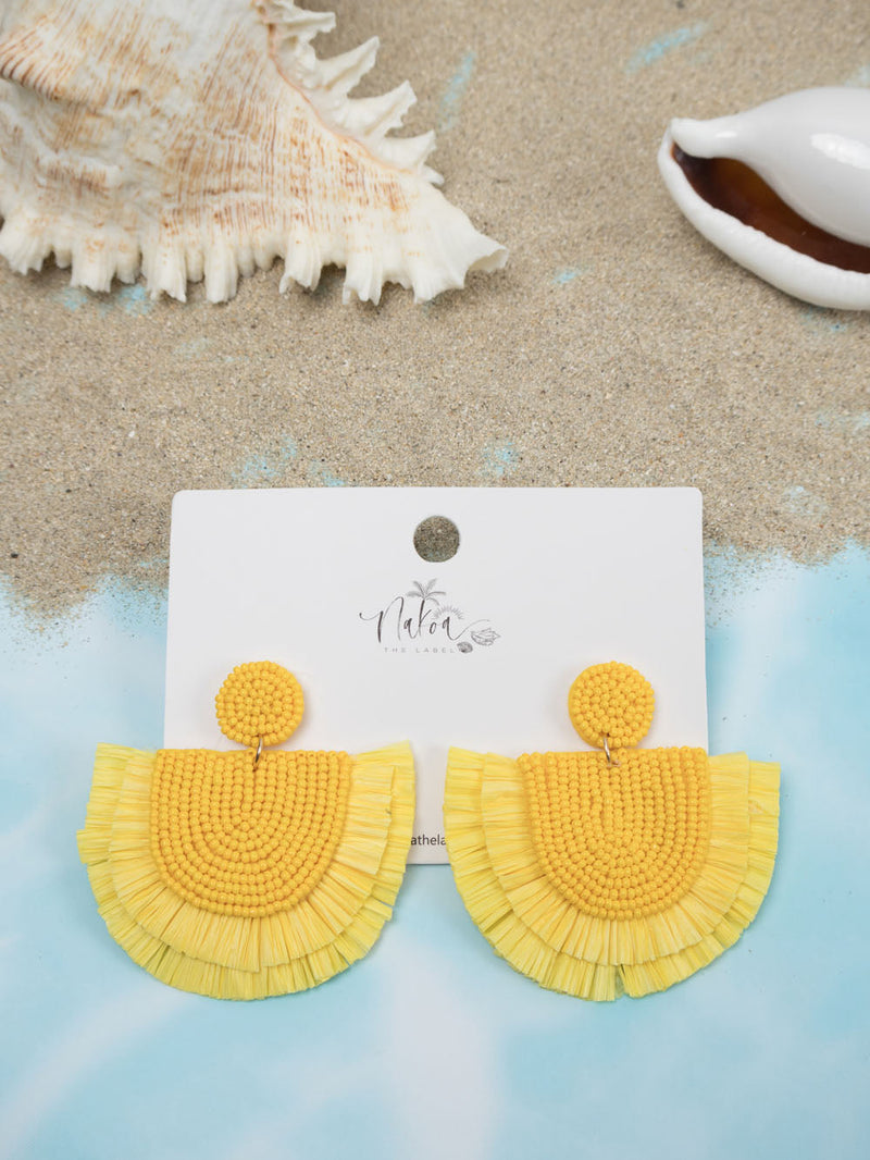Tropics Beaded Raffia Earrings - Sunshine Yellow