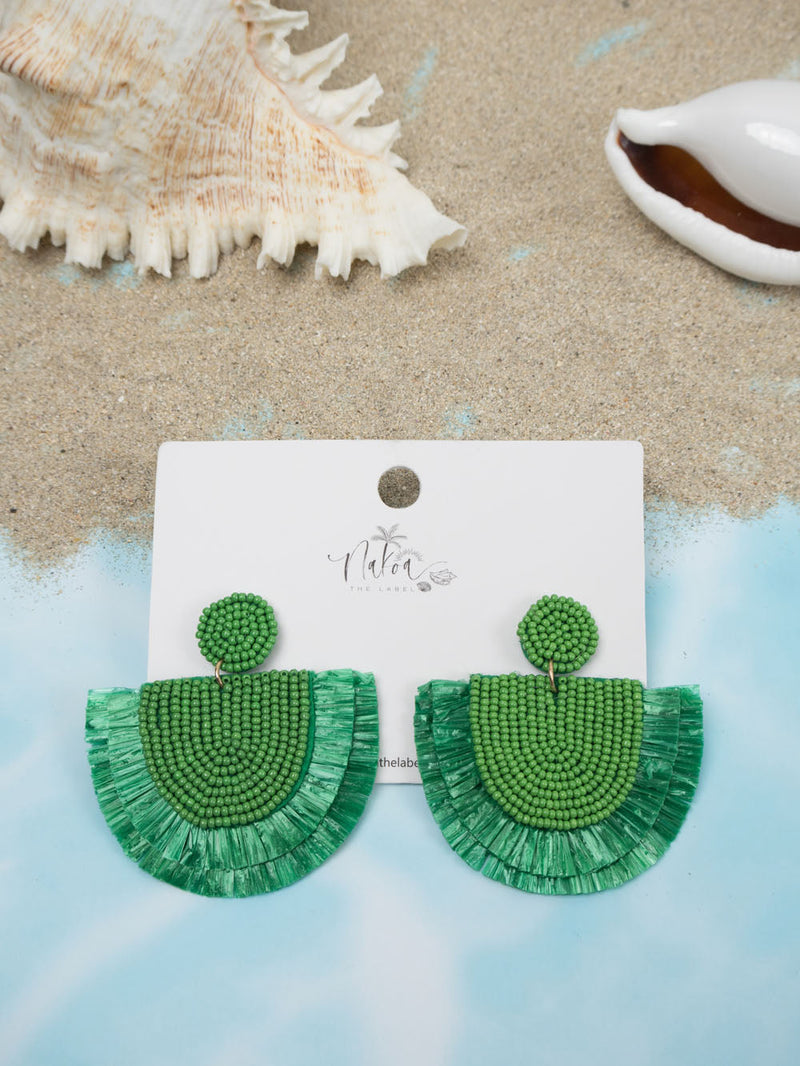 Tropics Beaded Raffia Earrings - Green