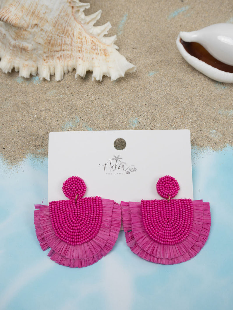 Tropics Beaded Raffia Earrings - Bubblegum Pink