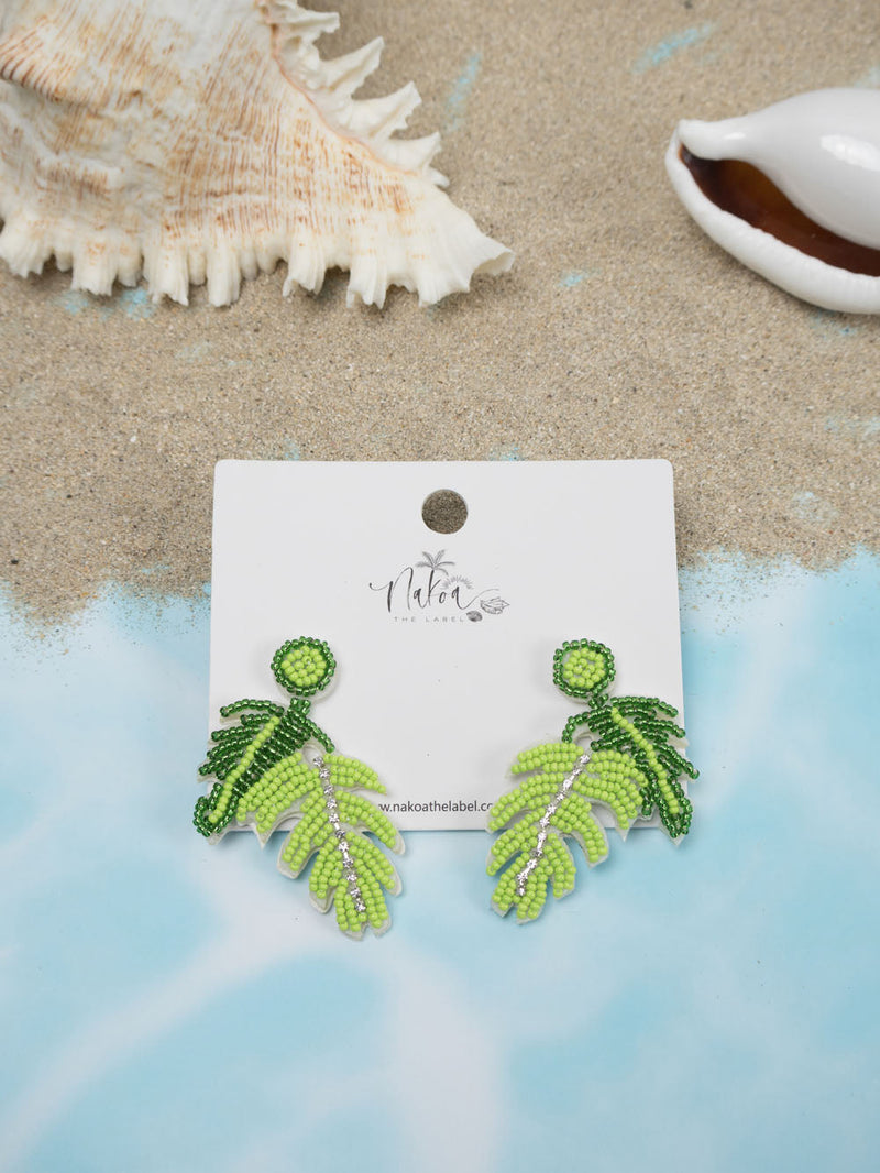 Palm Leaf Beaded Earrings