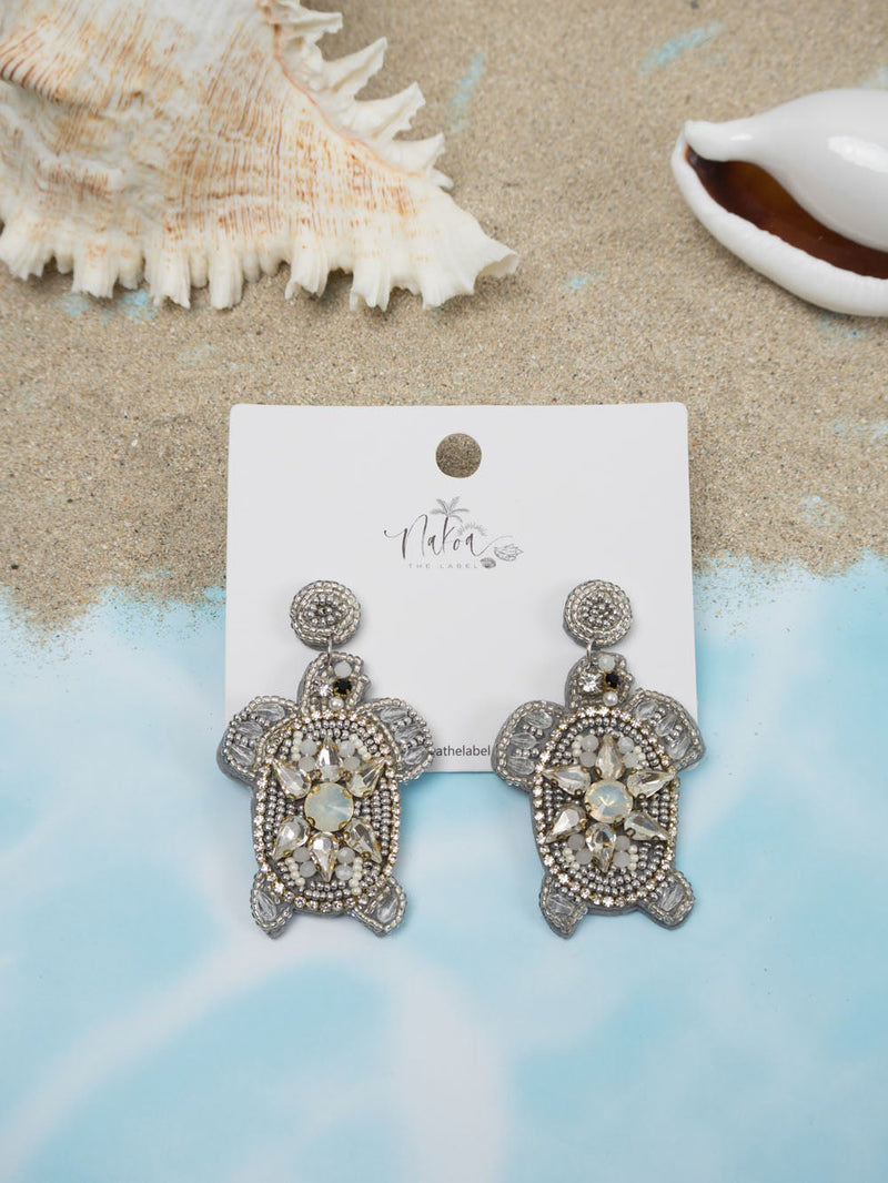 Turtle Beaded Earrings - Silver