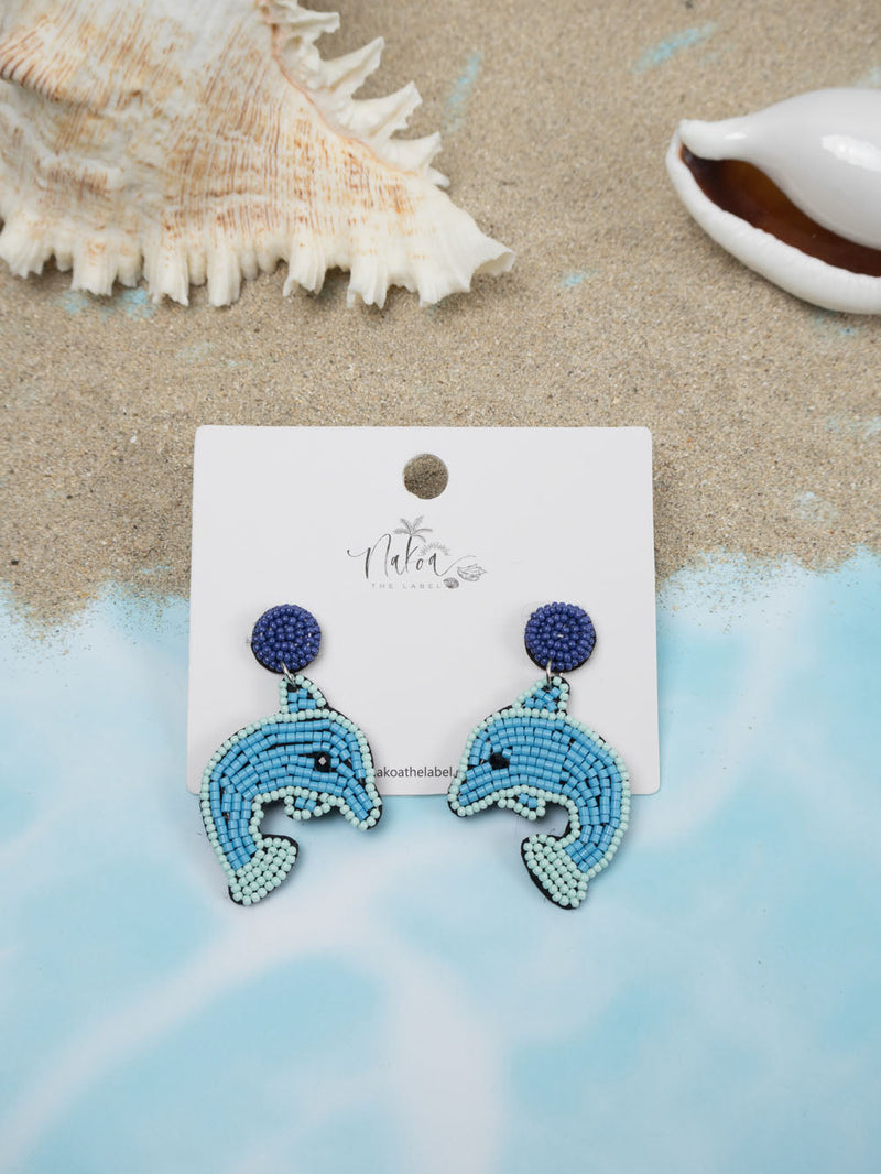 Dolphin Beaded Earrings - Blue