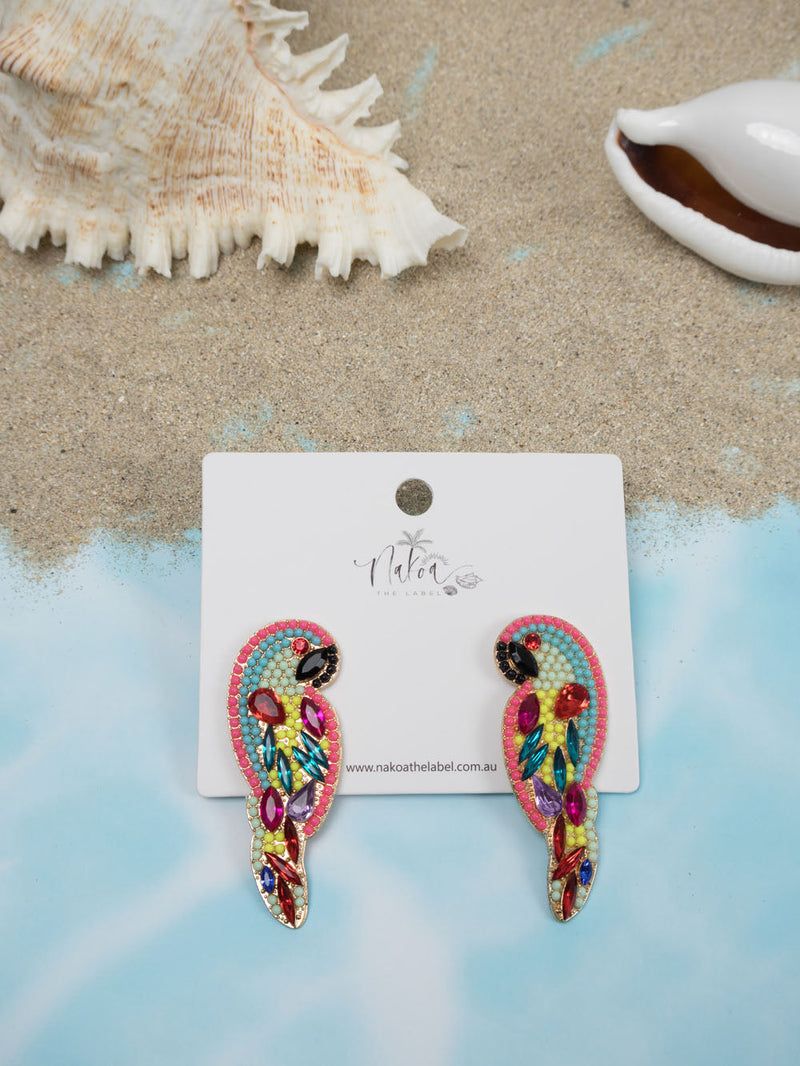Parrot Beaded Rhinestone Earrings - Multi