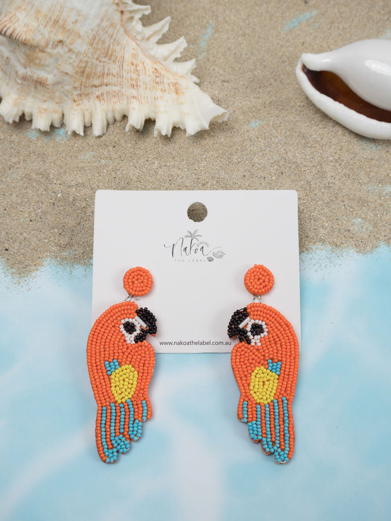 Parrot Beaded Earrings - Orange