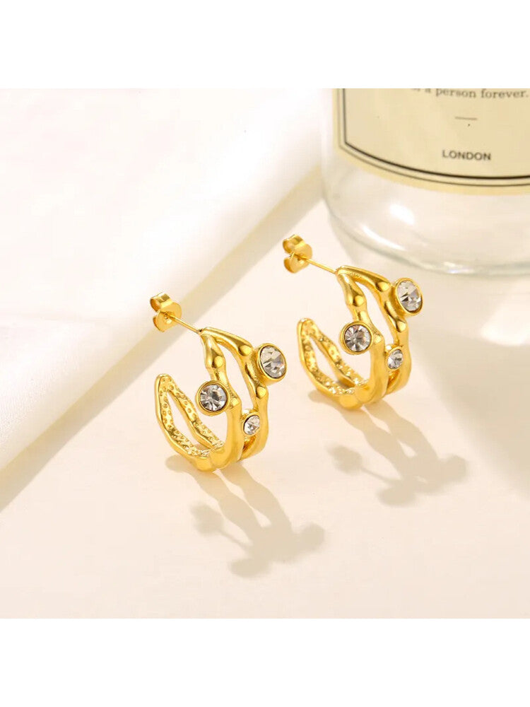 Waterproof 18K Gold Plated Stainless Steel Earrings - Double Layer Geometric Huggies