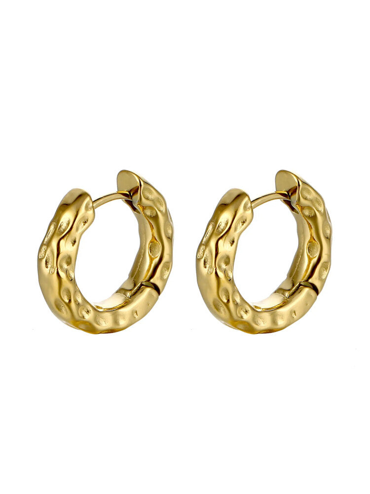 Waterproof 18K Gold Plated Stainless Steel Earrings - Irregular Thick Huggies 14mm