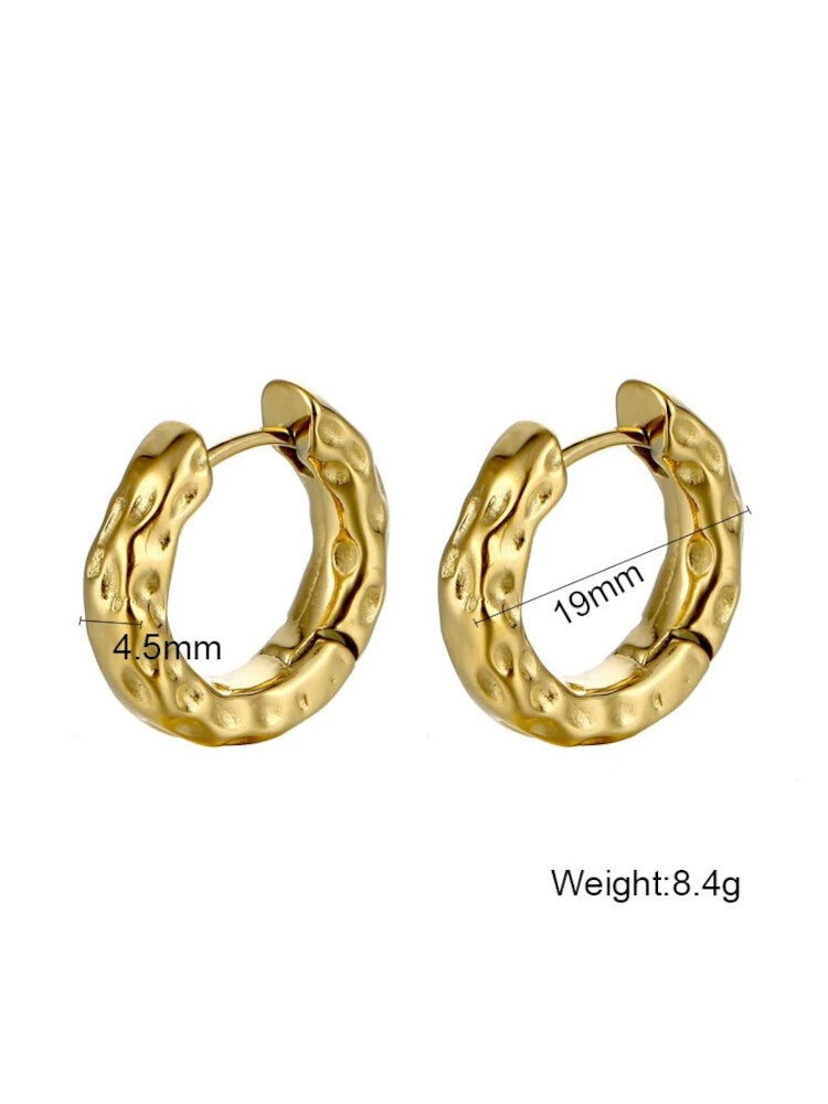 Waterproof 18K Gold Plated Stainless Steel Earrings - Irregular Thick Huggies 14mm
