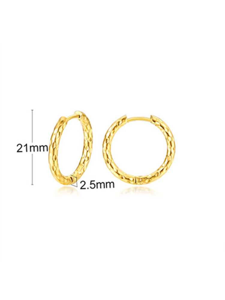 Waterproof 18K Gold Plated Stainless Steel Earrings - Hammered Huggies 21mm