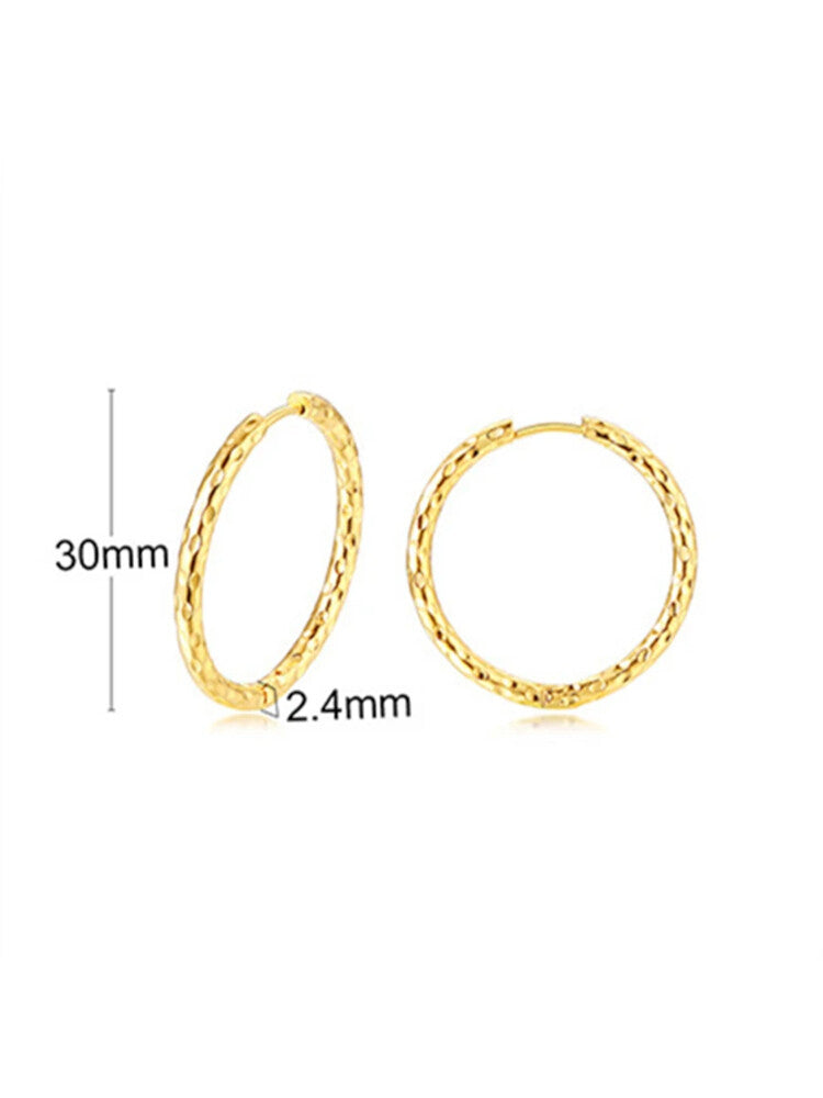 Waterproof 18K Gold Plated Stainless Steel Earrings - Hammered Huggies 30mm