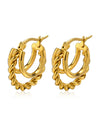 Waterproof 18K Gold Plated Stainless Steel Earrings - Twisted Hoops Trio