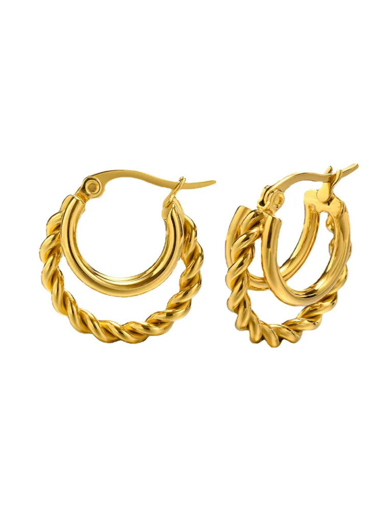 Waterproof 18K Gold Plated Stainless Steel Earrings - Twisted Hoops Trio